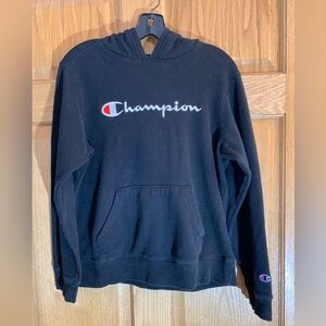 Champion Youth XL 18-20 Long Sleeve Hoodie Sweatshirt Black - Embroidered Logo